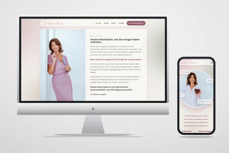 Screenshot Dr. Katarina Aperlic Longevity-Coaching Webseite