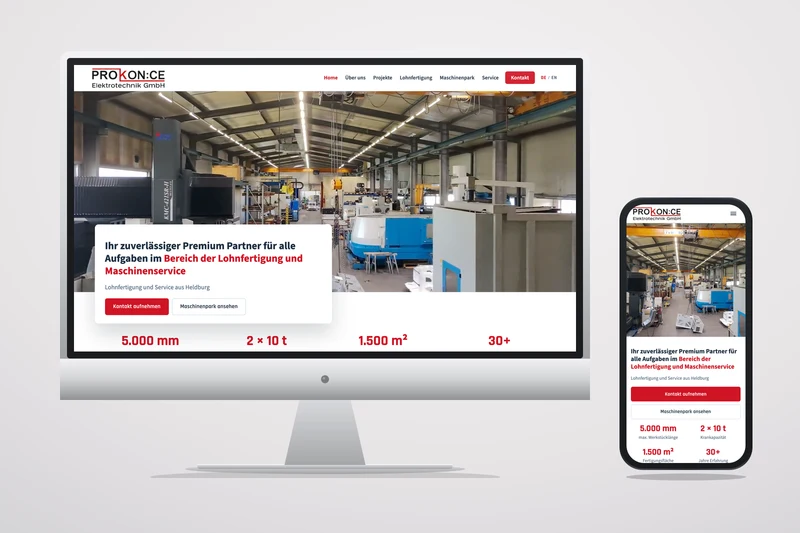Referenzprojekt: PROKON:CE Elektrotechnik GmbH – Business-Website auf iMac und iPhone